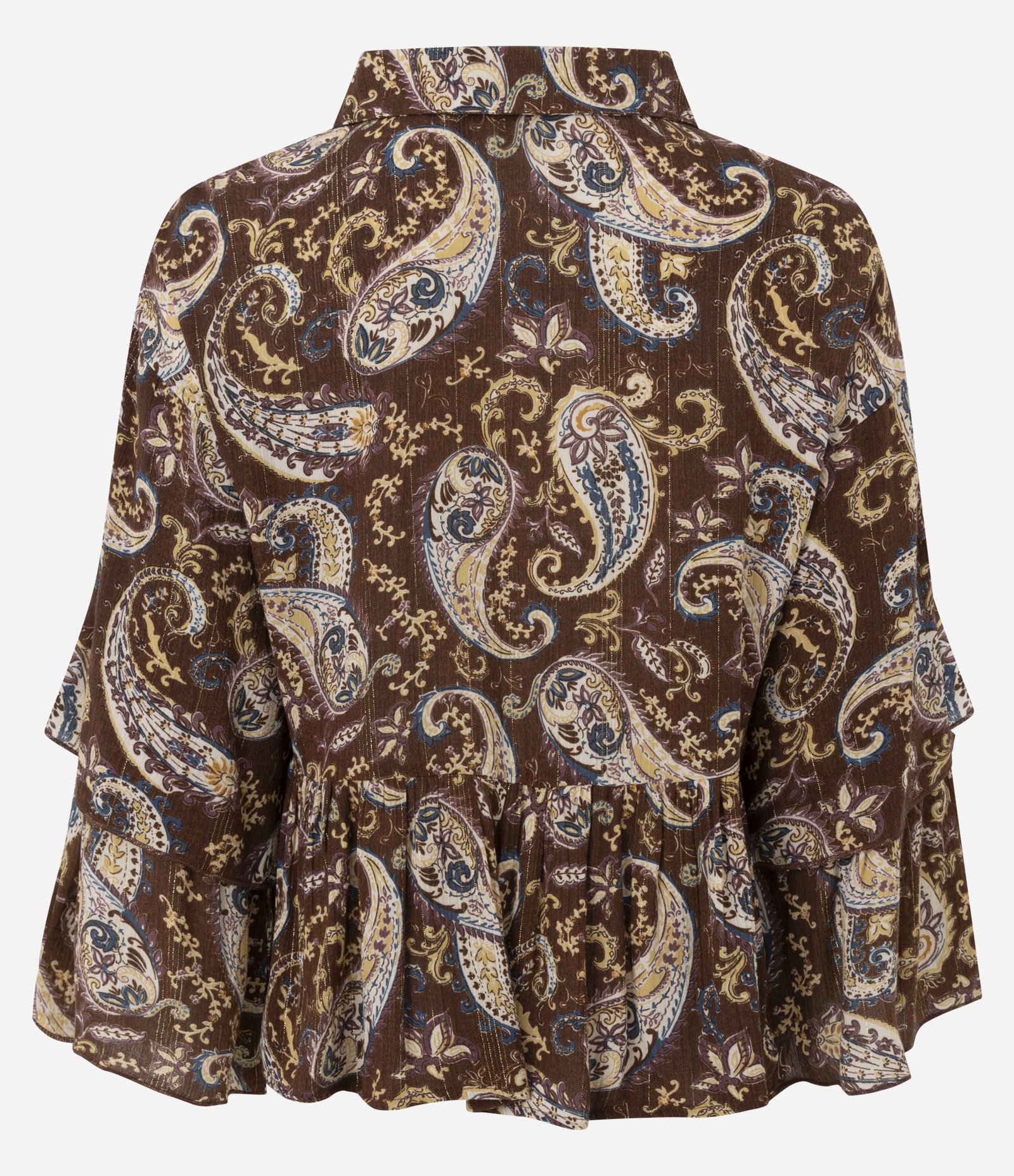 Blusa em Chiffon com Babados e Estampa Paisley Marrom 7