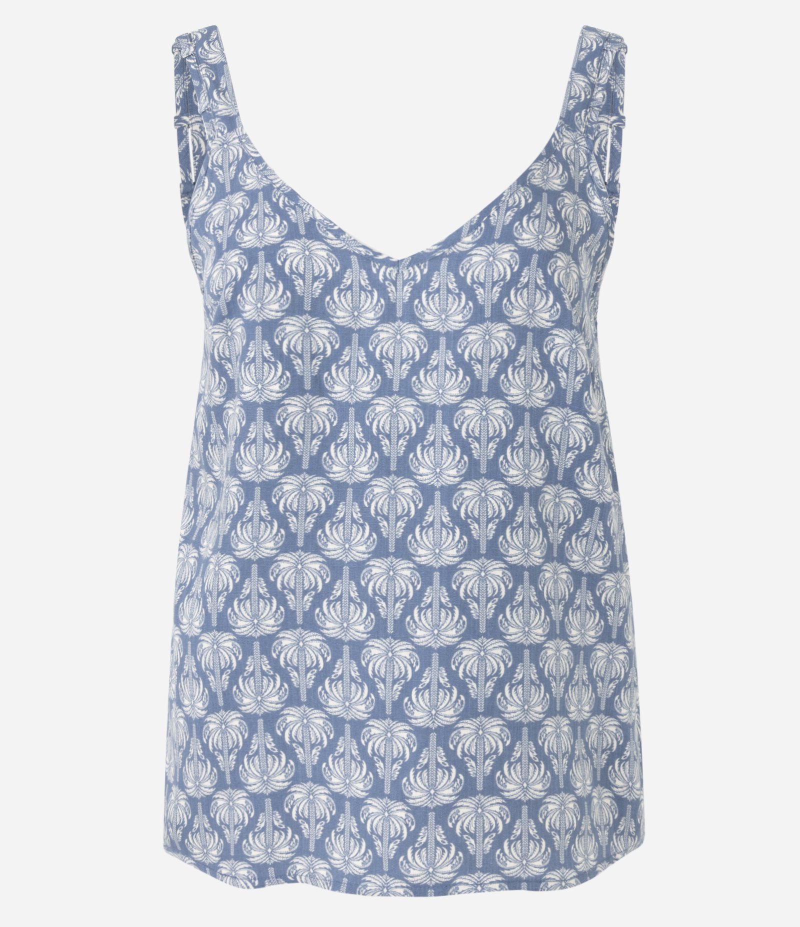 Blusa Feminina Sem Manga Folhagem com Decote V Azul 4