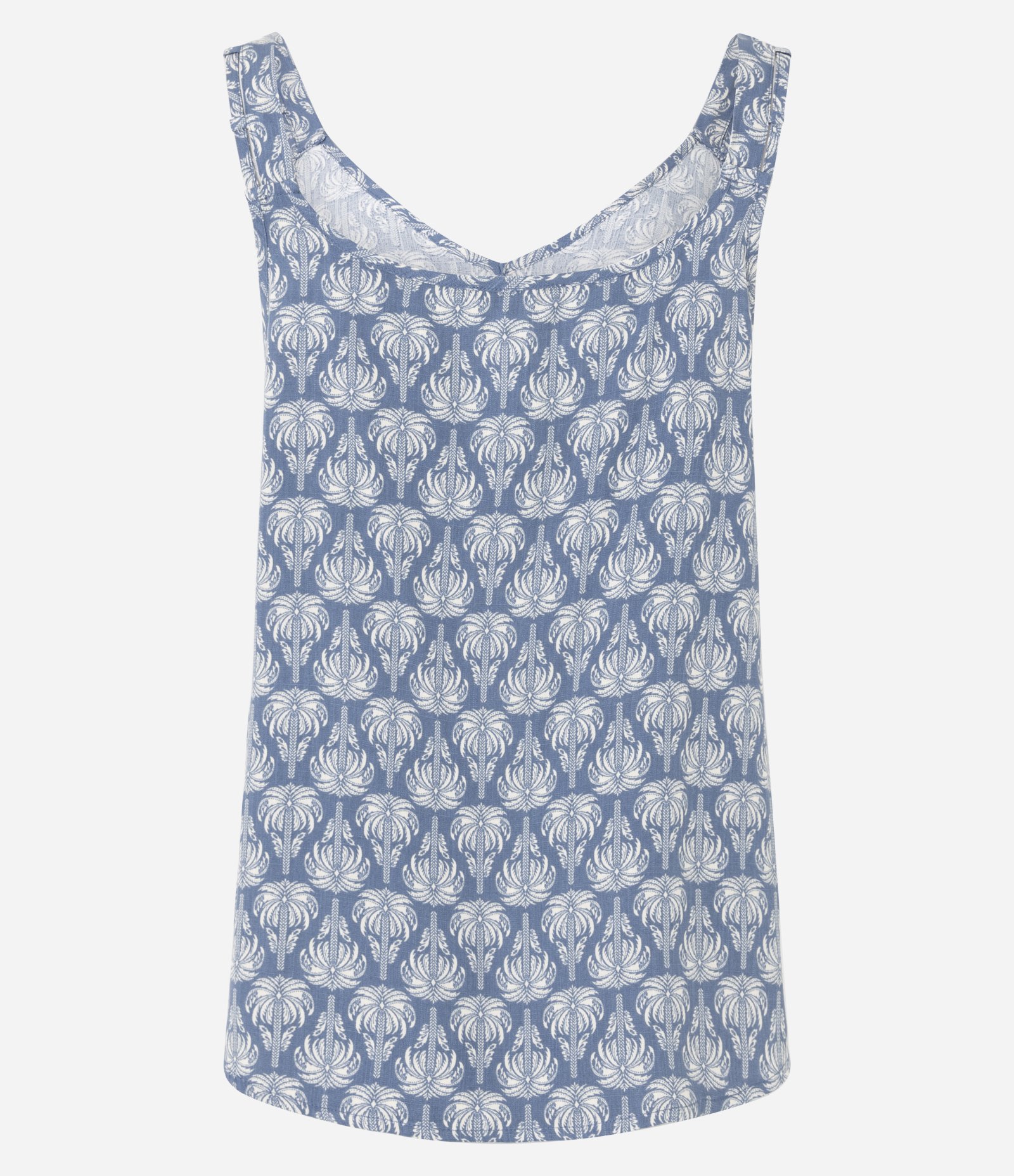 Blusa Feminina Sem Manga Folhagem com Decote V Azul 5
