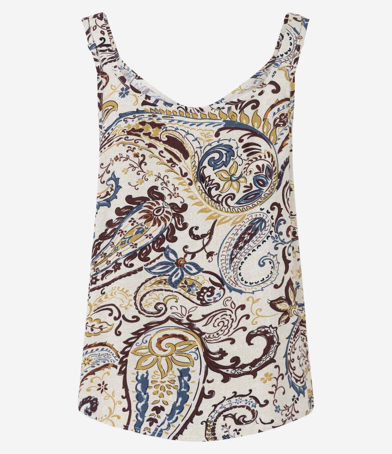 Blusa Feminina Sem Manga Paisley com Decote V Off White 6