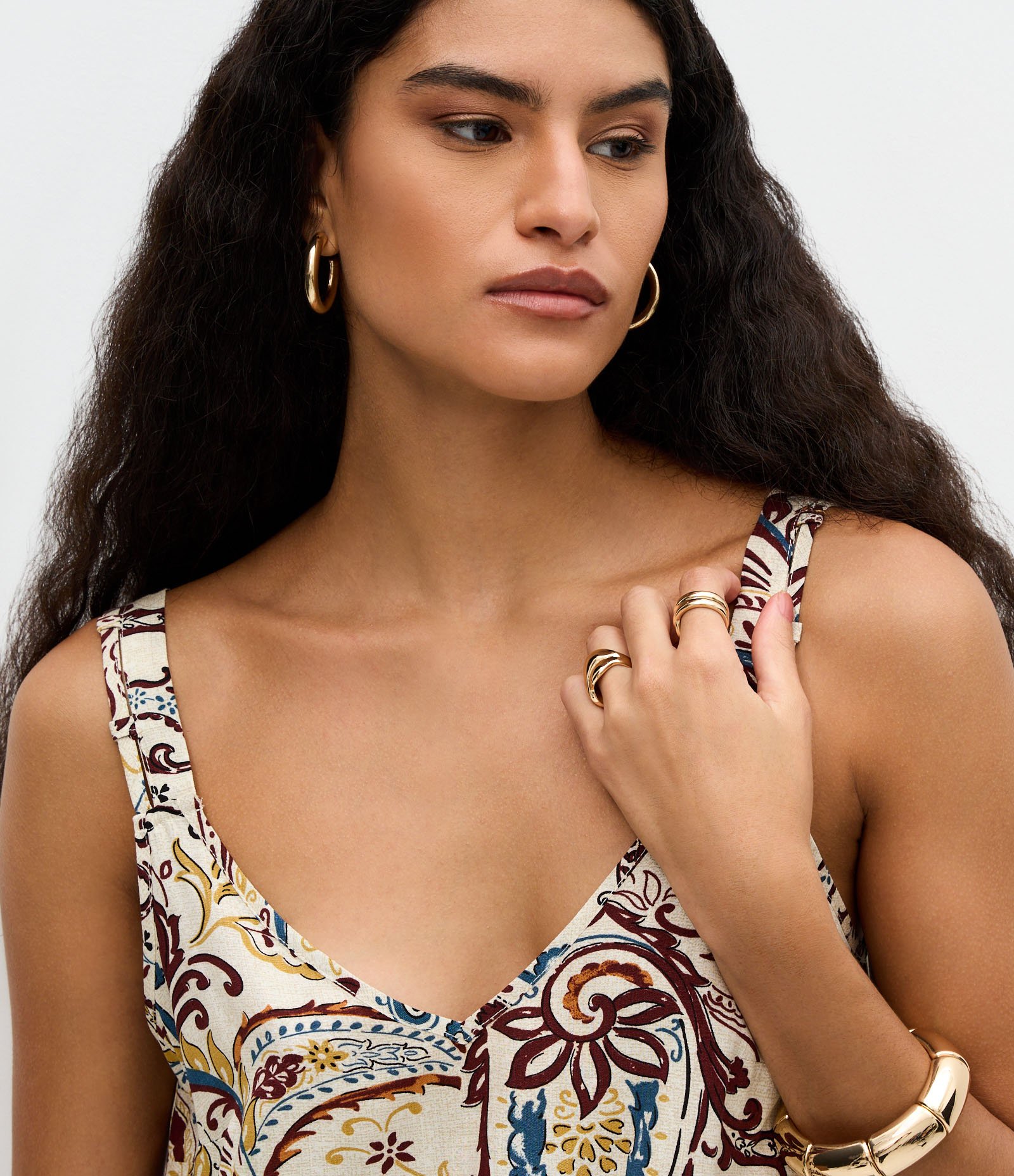 Blusa Feminina Sem Manga Paisley com Decote V Off White 3