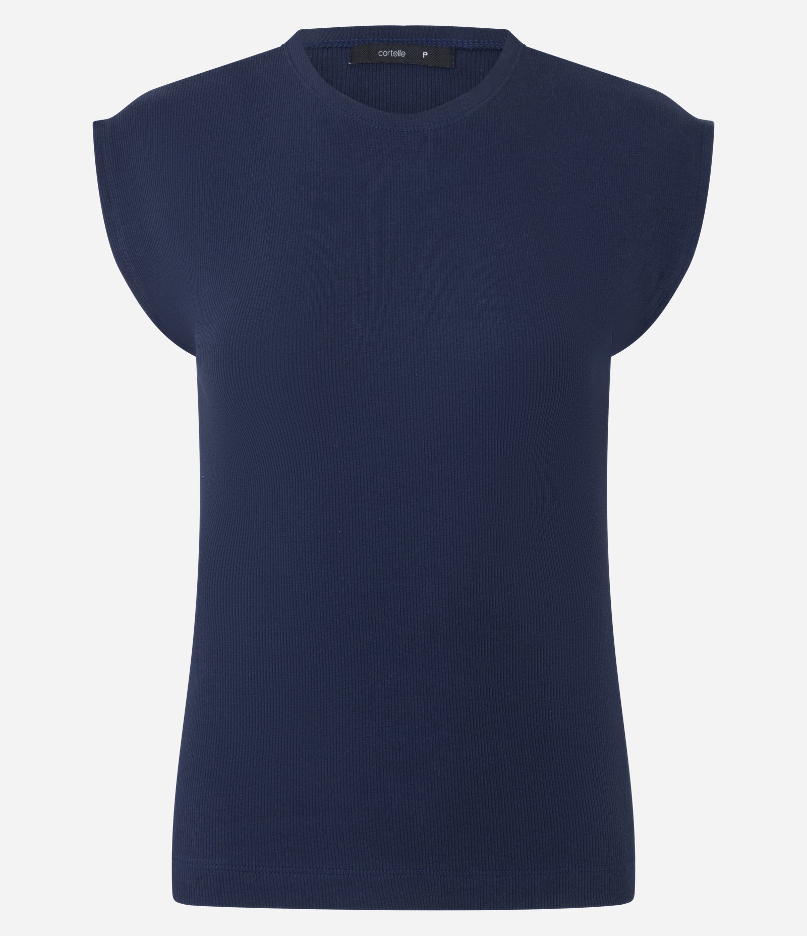 Blusa Canelada em Ribana com Manga Sem Cava Navy Blazer 1