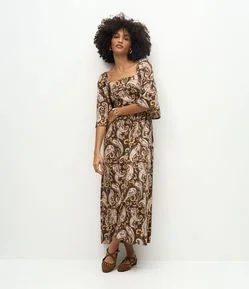 Vestido Midi em Viscose com Estampa Paisley