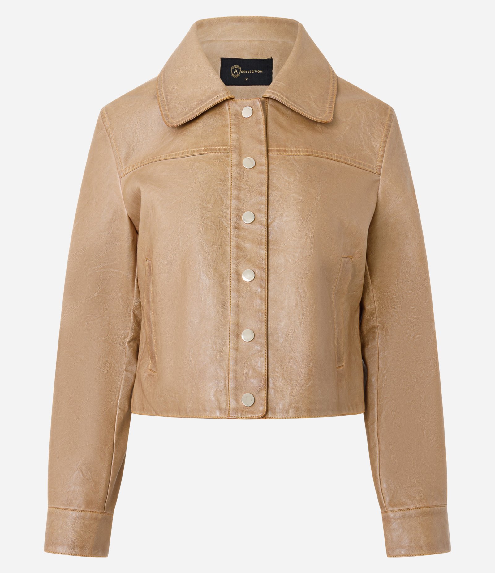 Jaqueta em PU Marmorizada com Abotoamento Frontal Bege 6