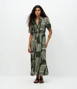 Vestido Midi em Viscose com Estampa Geométrica