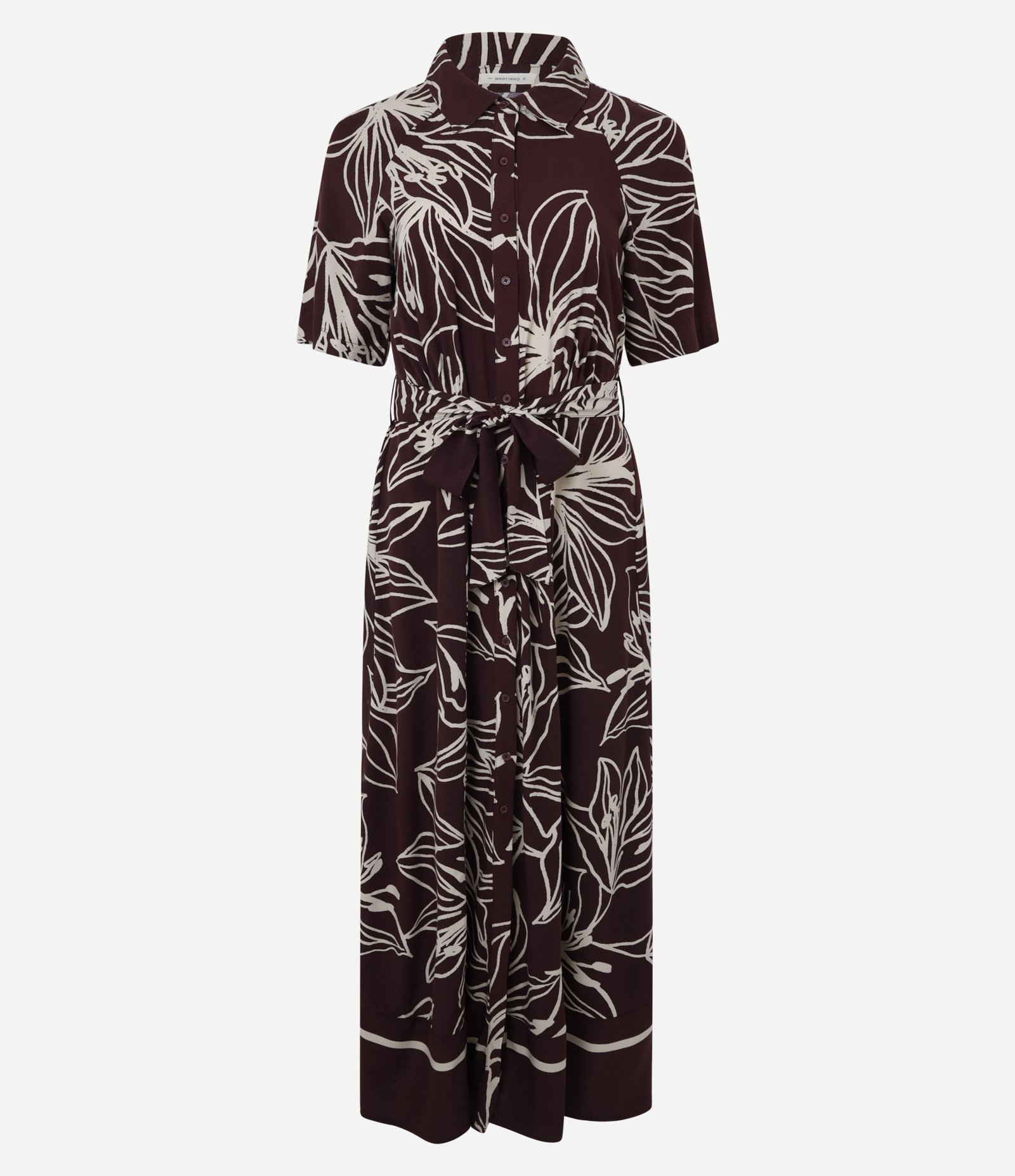 Vestido Midi em Viscose com Estampa de Folhagens Marrom 5