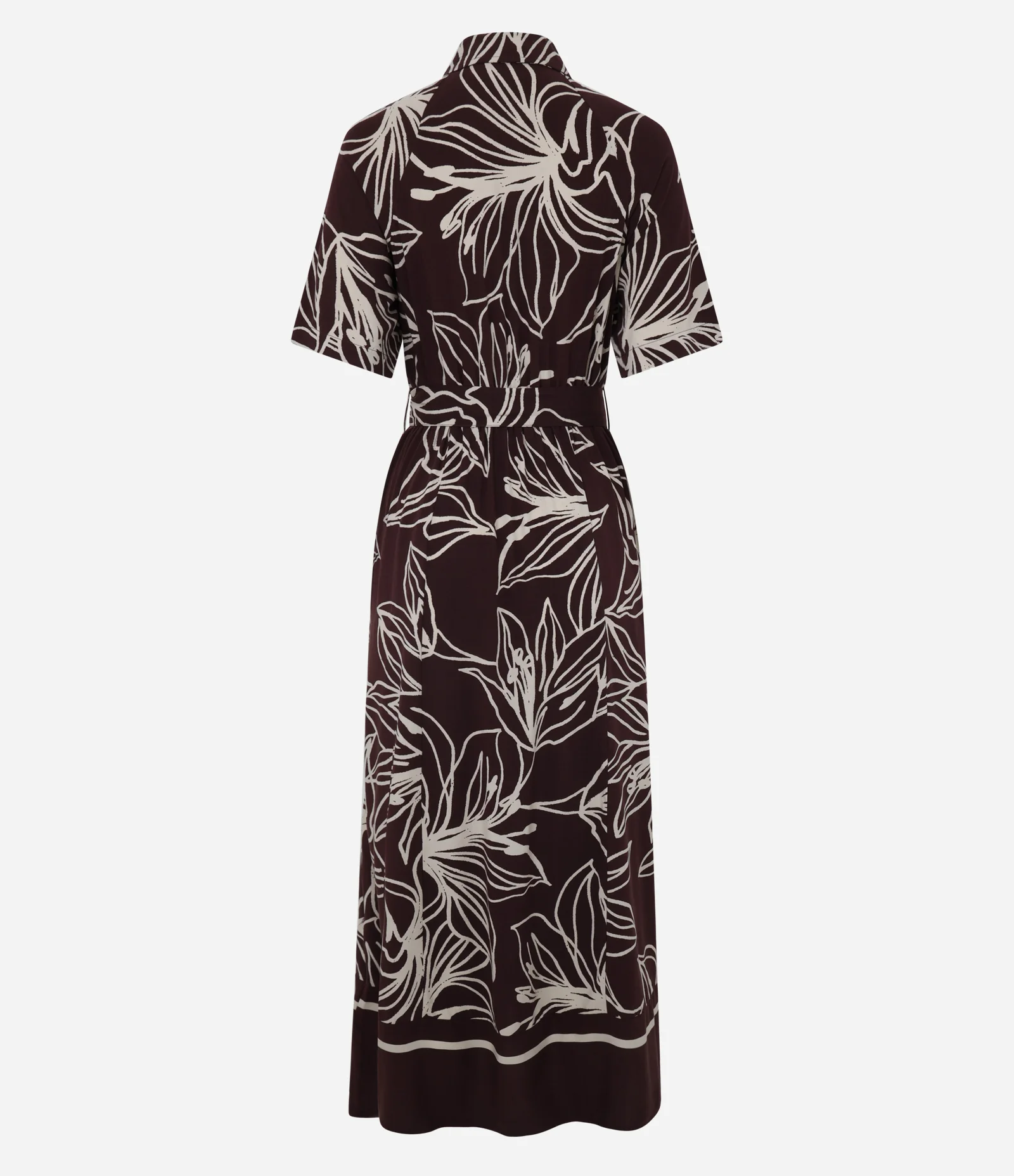 Vestido Midi em Viscose com Estampa de Folhagens Marrom 6