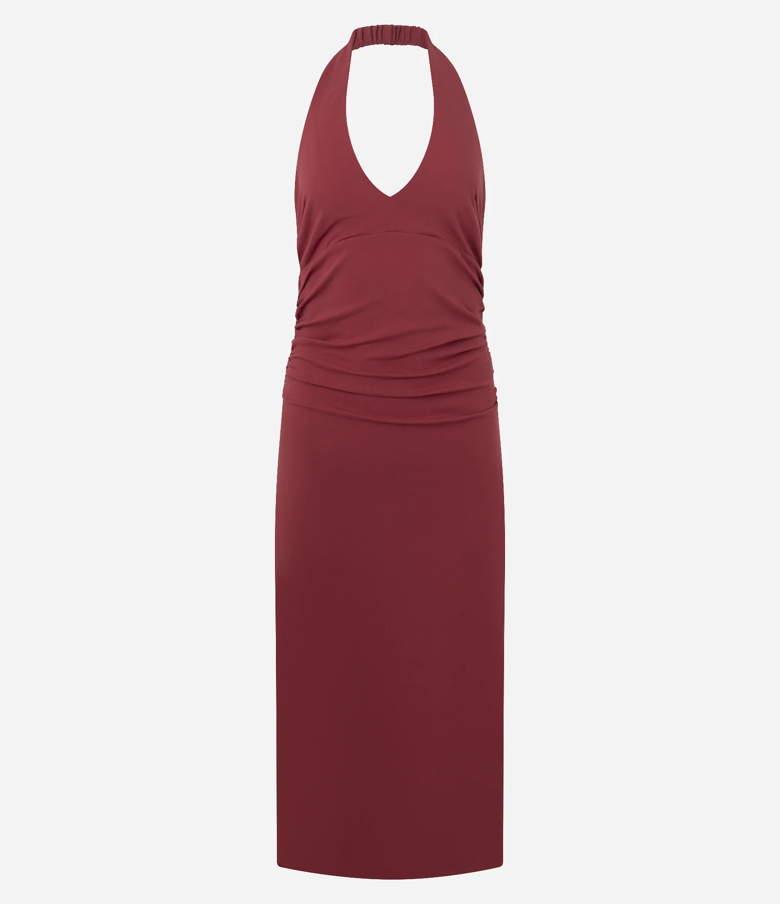 Vestido Midi Frente Única com Decote V Vermelho 1