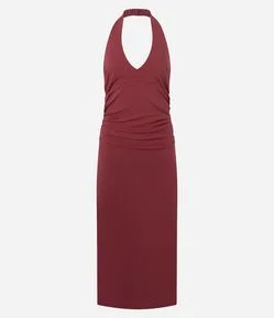 Vestido Midi Frente Única com Decote V