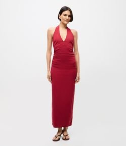Vestido Midi Frente Única com Decote V