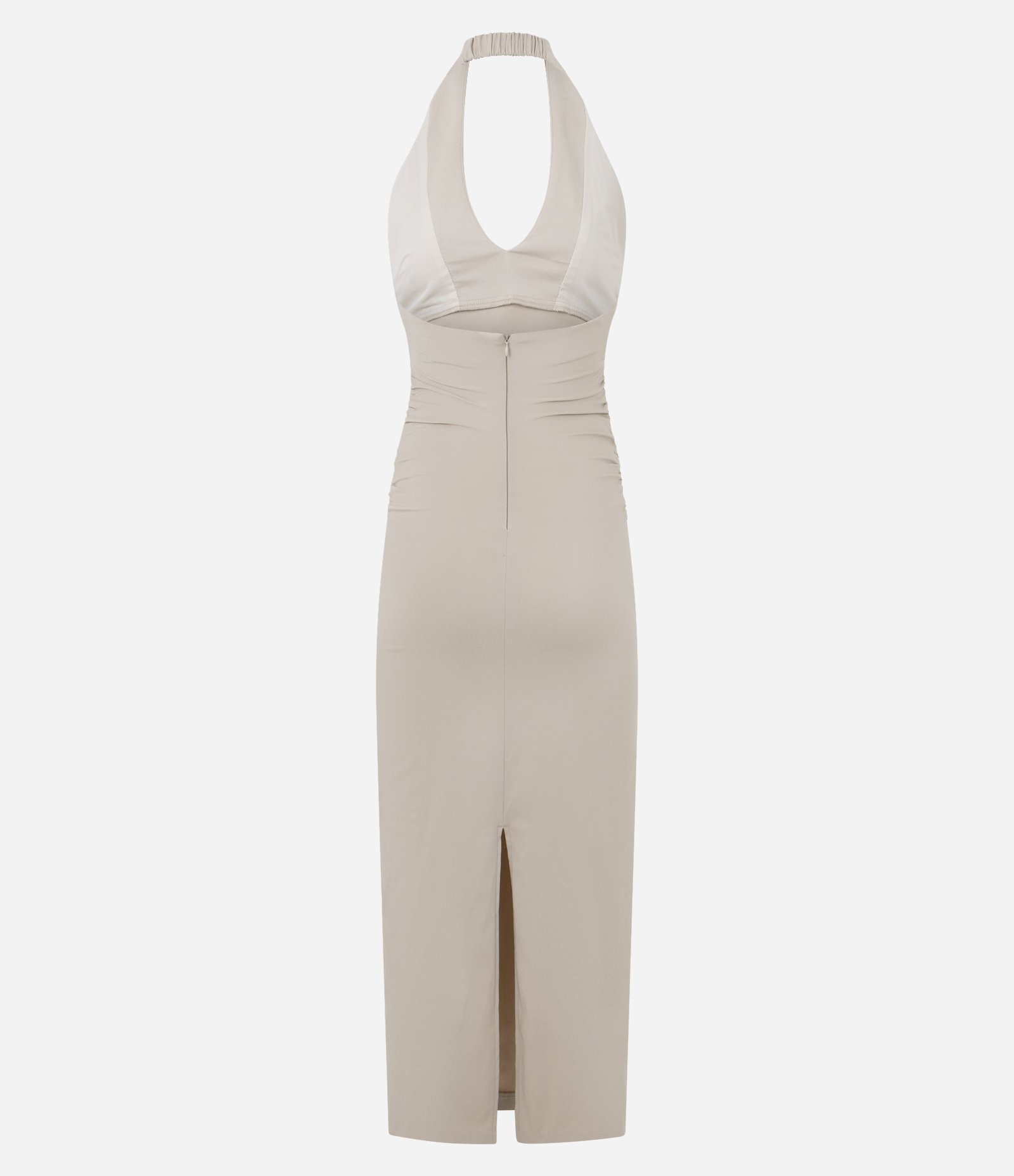 Vestido Midi Frente Única com Decote V Bege 2