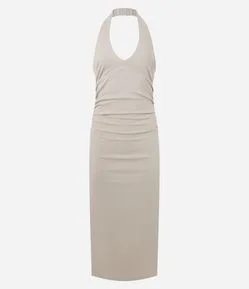 Vestido Midi Frente Única com Decote V