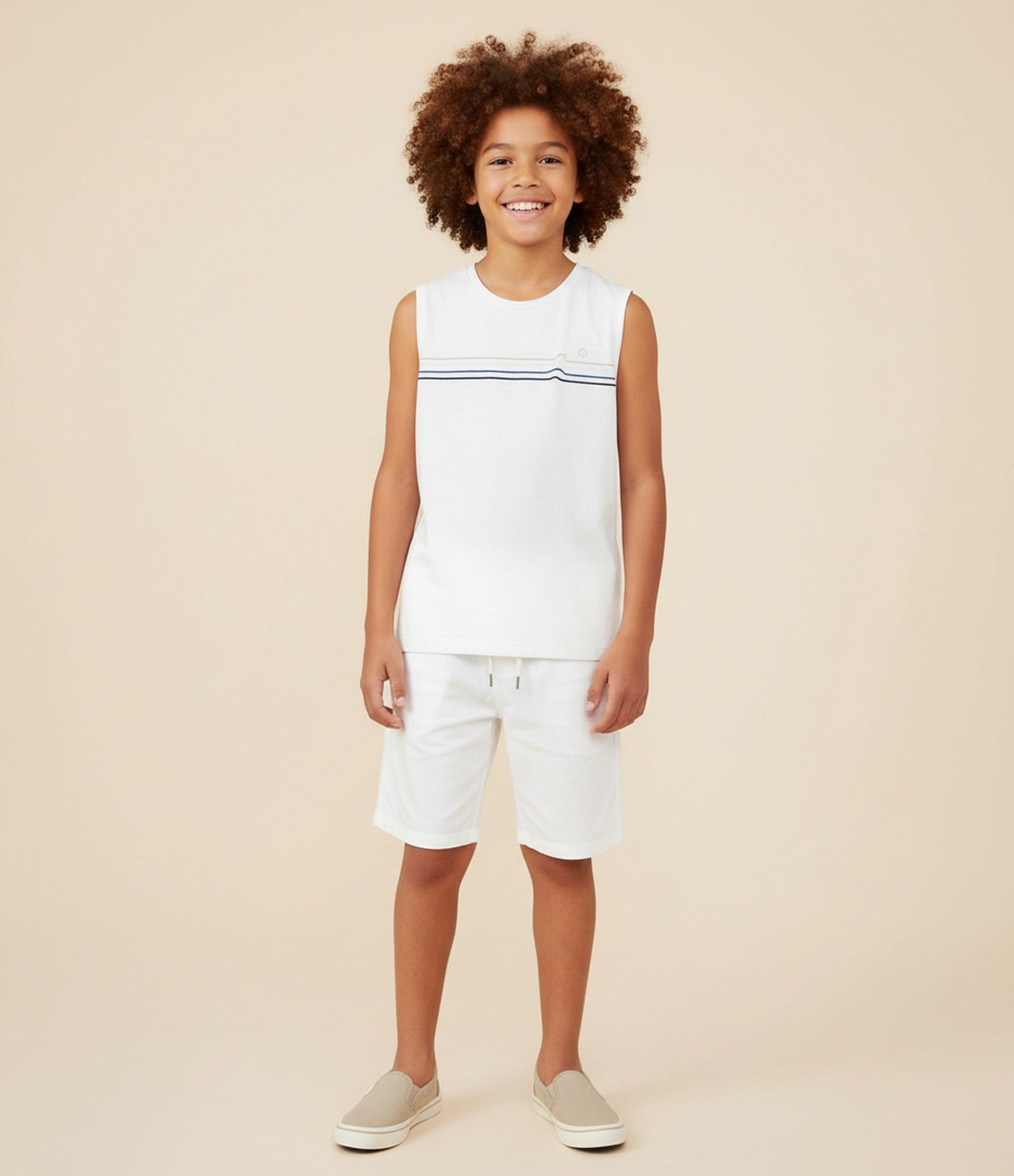 Regata Infantil com Estampa Listras - Tam 5 a 14 Anos Branco 1