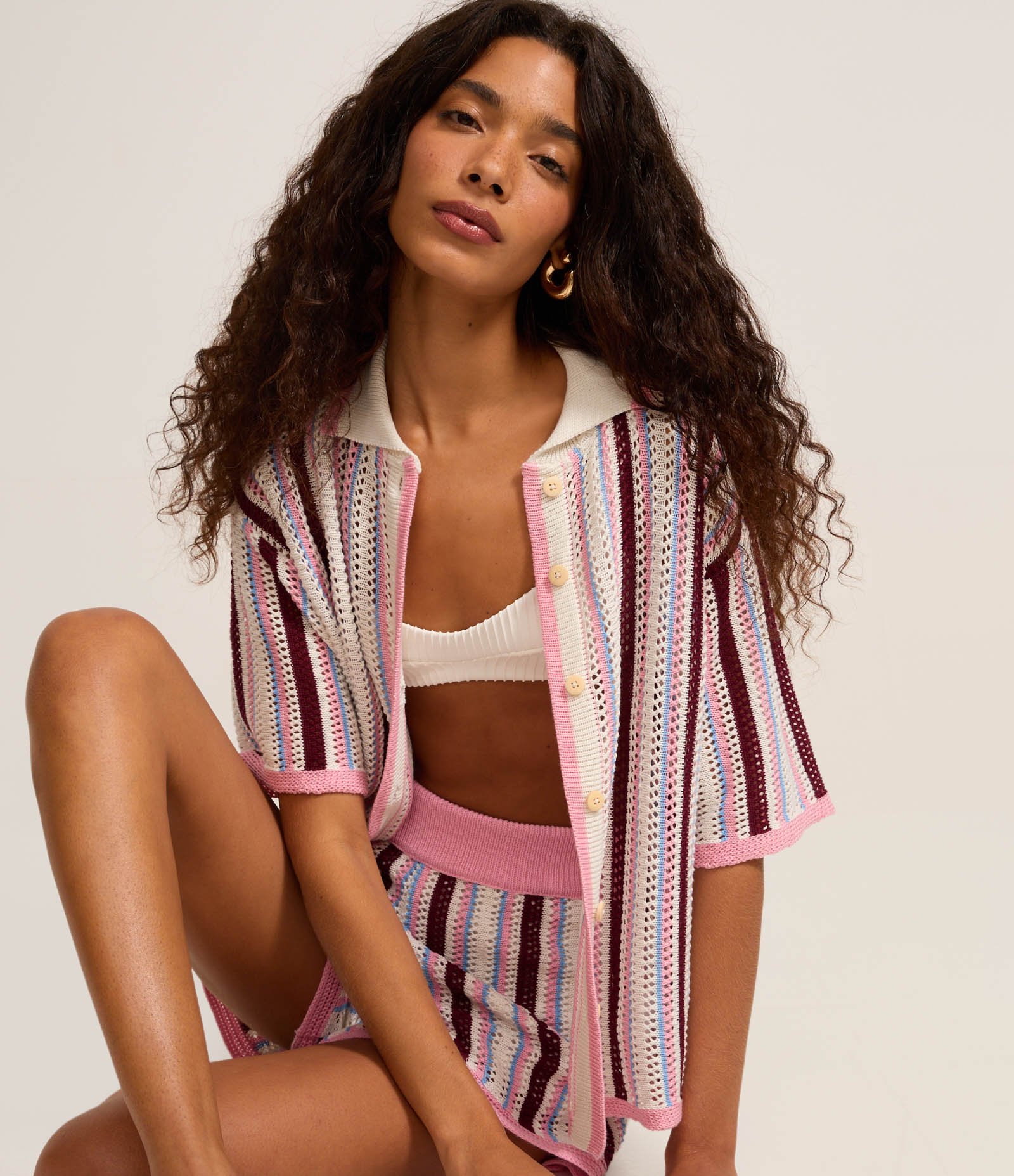 Polo Listrada em Tricô com Manga Curta e Gola Contrastante Snow White 1