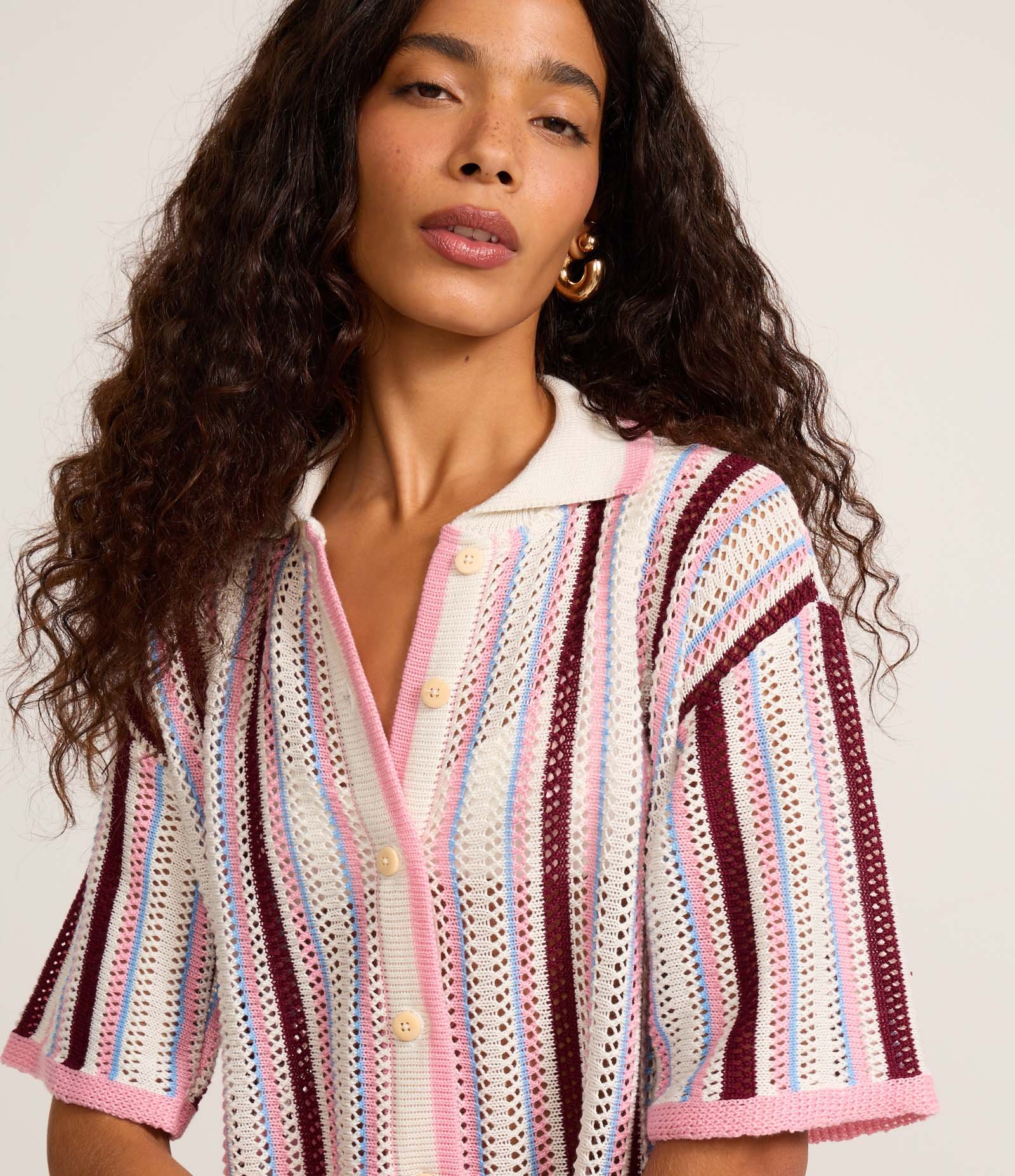 Polo Listrada em Tricô com Manga Curta e Gola Contrastante Snow White 4