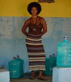 Vestido Long Midi em Tricô com Estampa de Listras Texturizadas