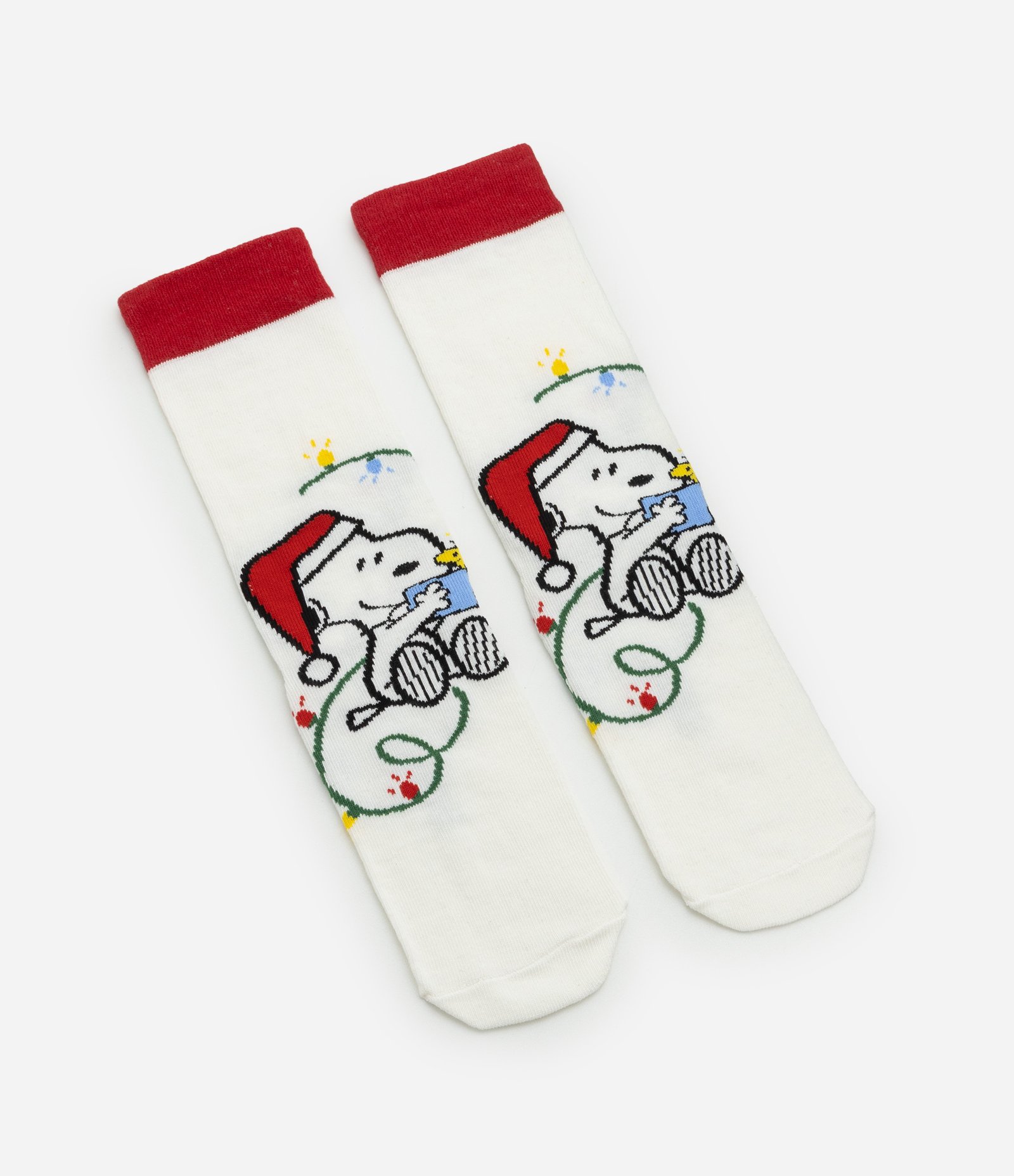 Meia Cano Alto em Algodão com Estampa Snoopy Natalino Branco 1