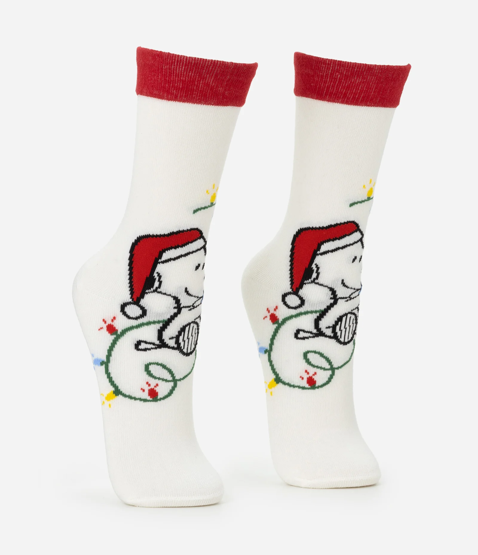 Meia Cano Alto em Algodão com Estampa Snoopy Natalino Branco 2