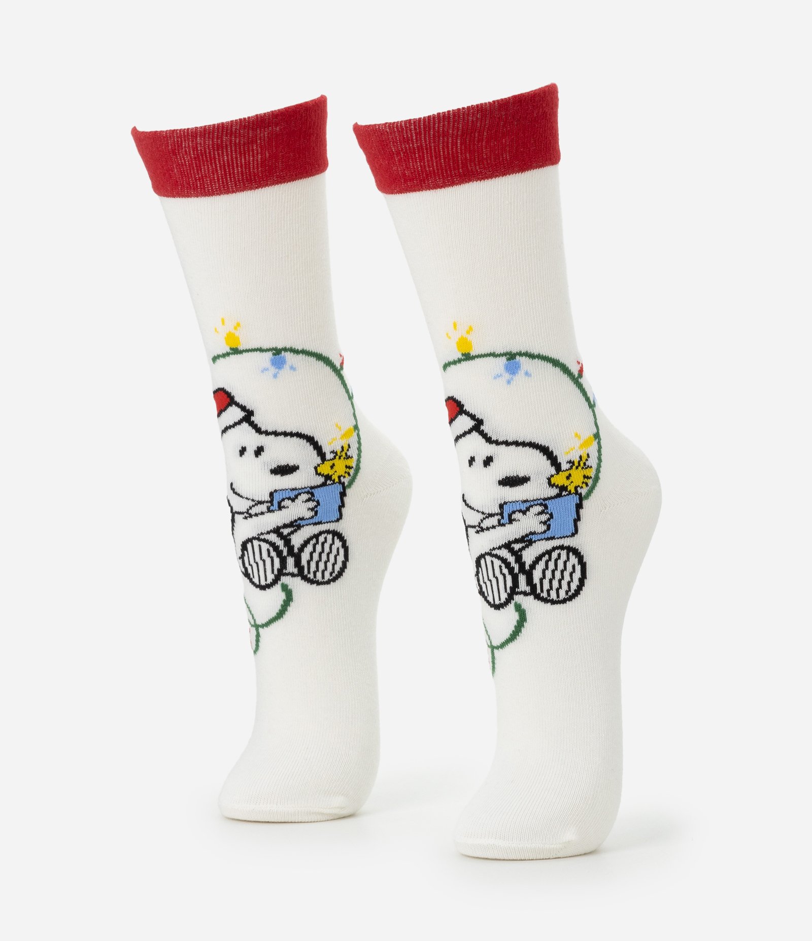 Meia Cano Alto em Algodão com Estampa Snoopy Natalino Branco 4