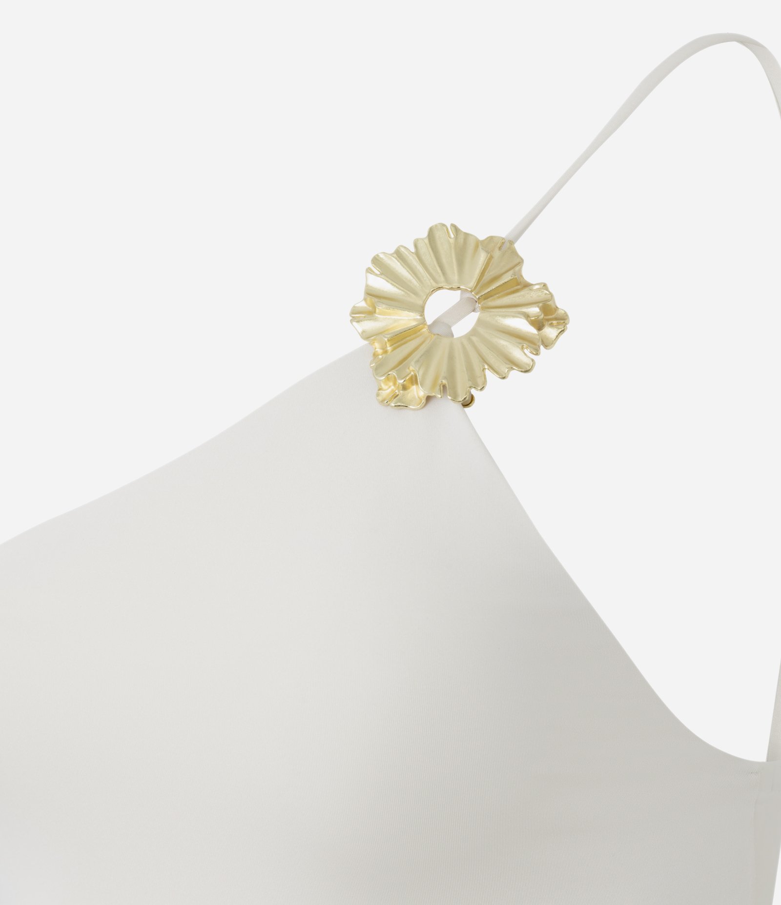 Vestido Longo com Fenda Lateral e Alça Única Off White 2