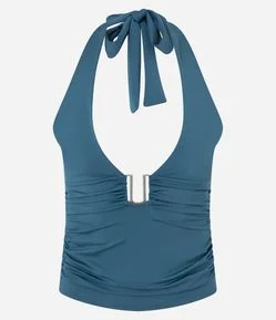 Blusa Frente Única em Microfibra com Aviamento e Amarração