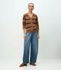 Cardigan em Tricô com Estampa Listrada