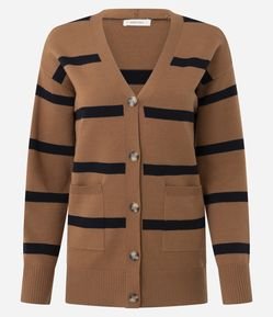 Cardigan em Tricô com Estampa Listrada