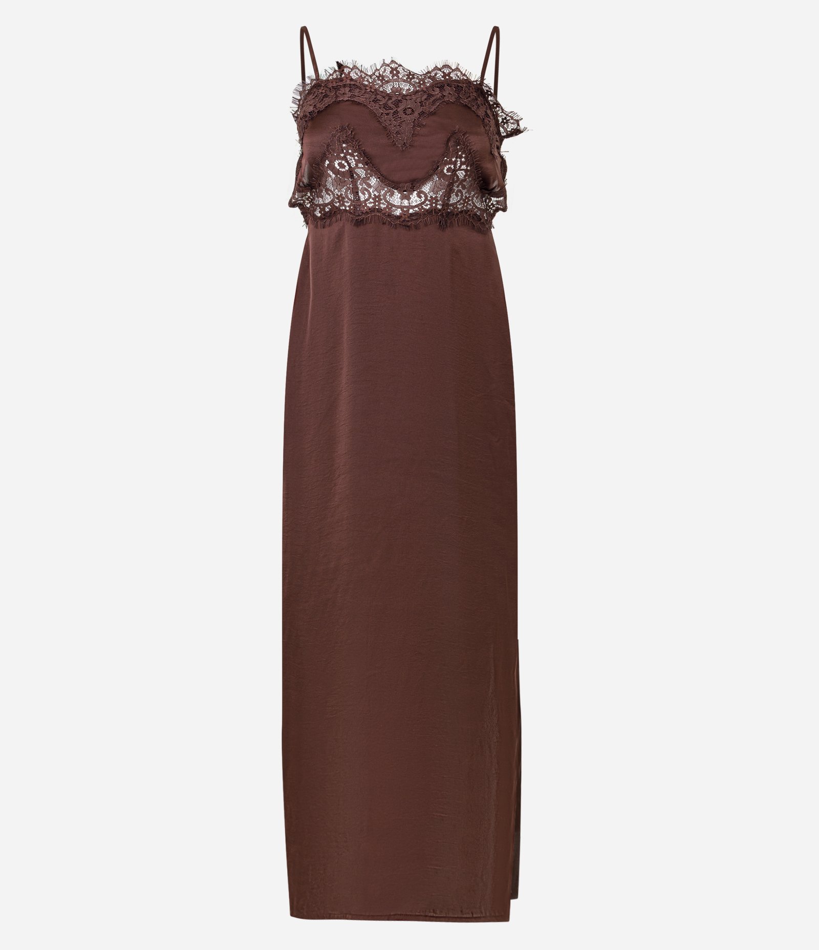 Vestido New Midi com Aplicação de Renda Marrom 6