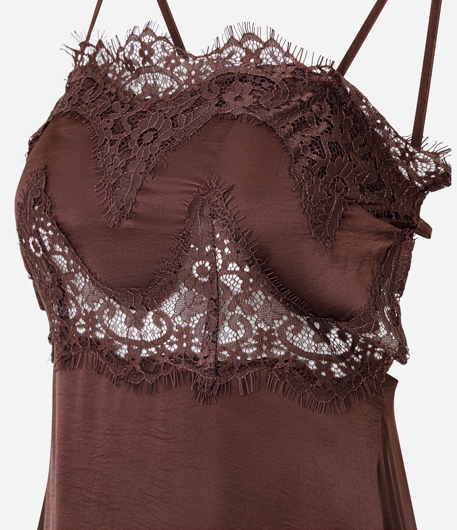 Vestido New Midi com Aplicação de Renda Marrom 7