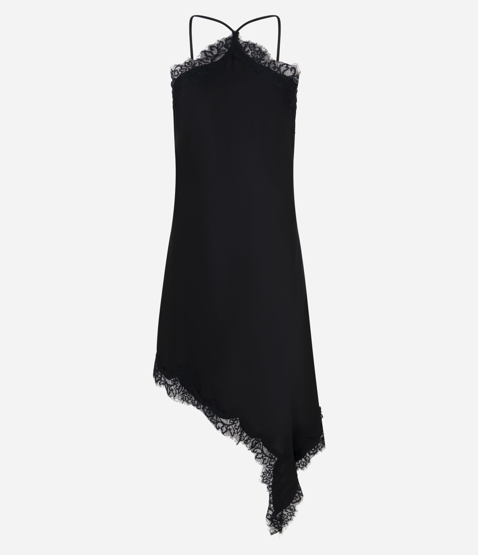 Vestido em Cetim com Decote Halter e Barra Assimétrica Preto 5