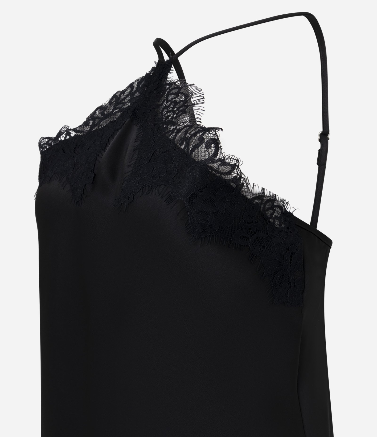 Vestido em Cetim com Decote Halter e Barra Assimétrica Preto 6