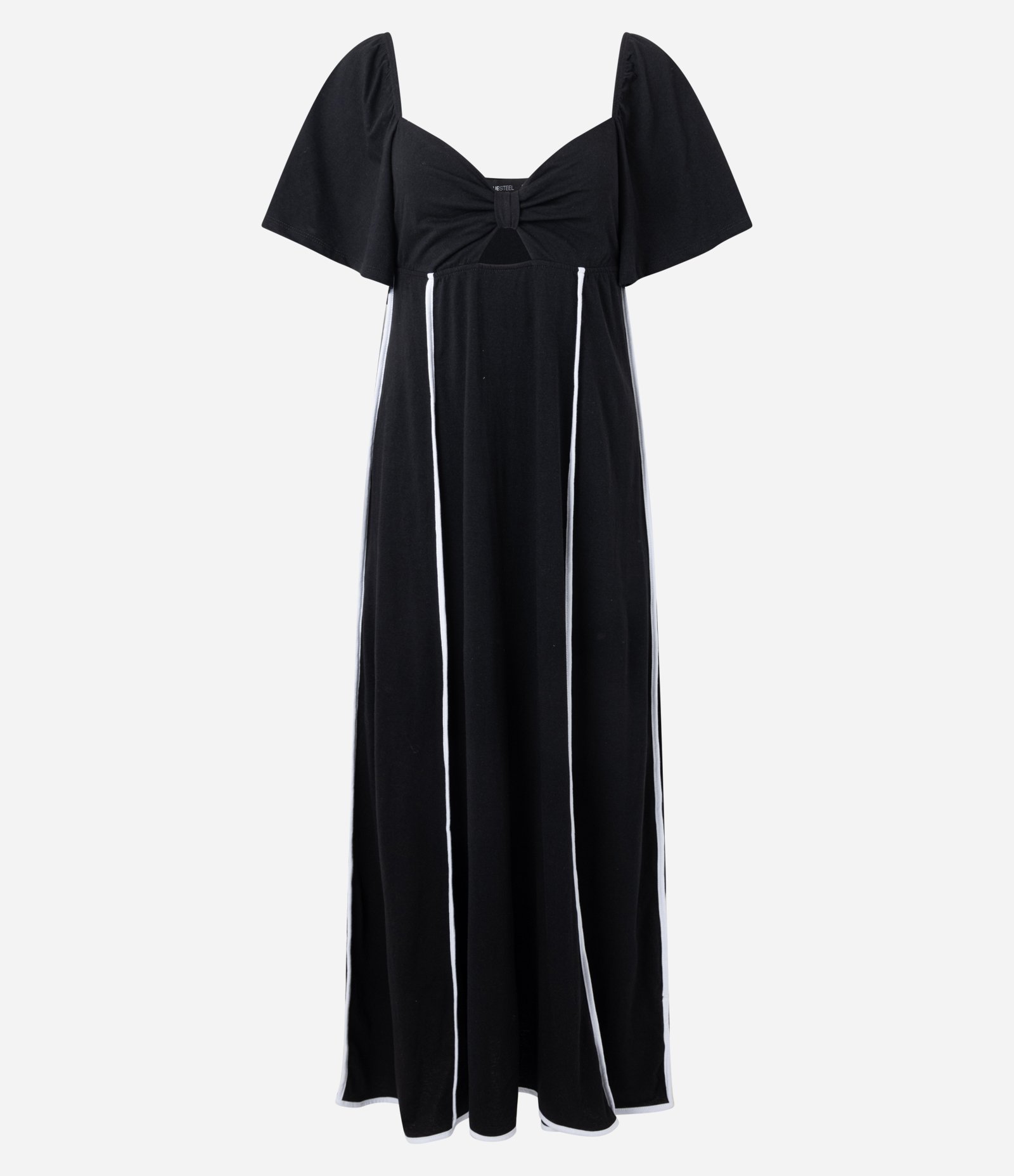Vestido Evasê Long Midi em Algodão com Decote Laço Preto 5