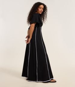 Vestido Evasê Long Midi em Algodão com Decote Laço