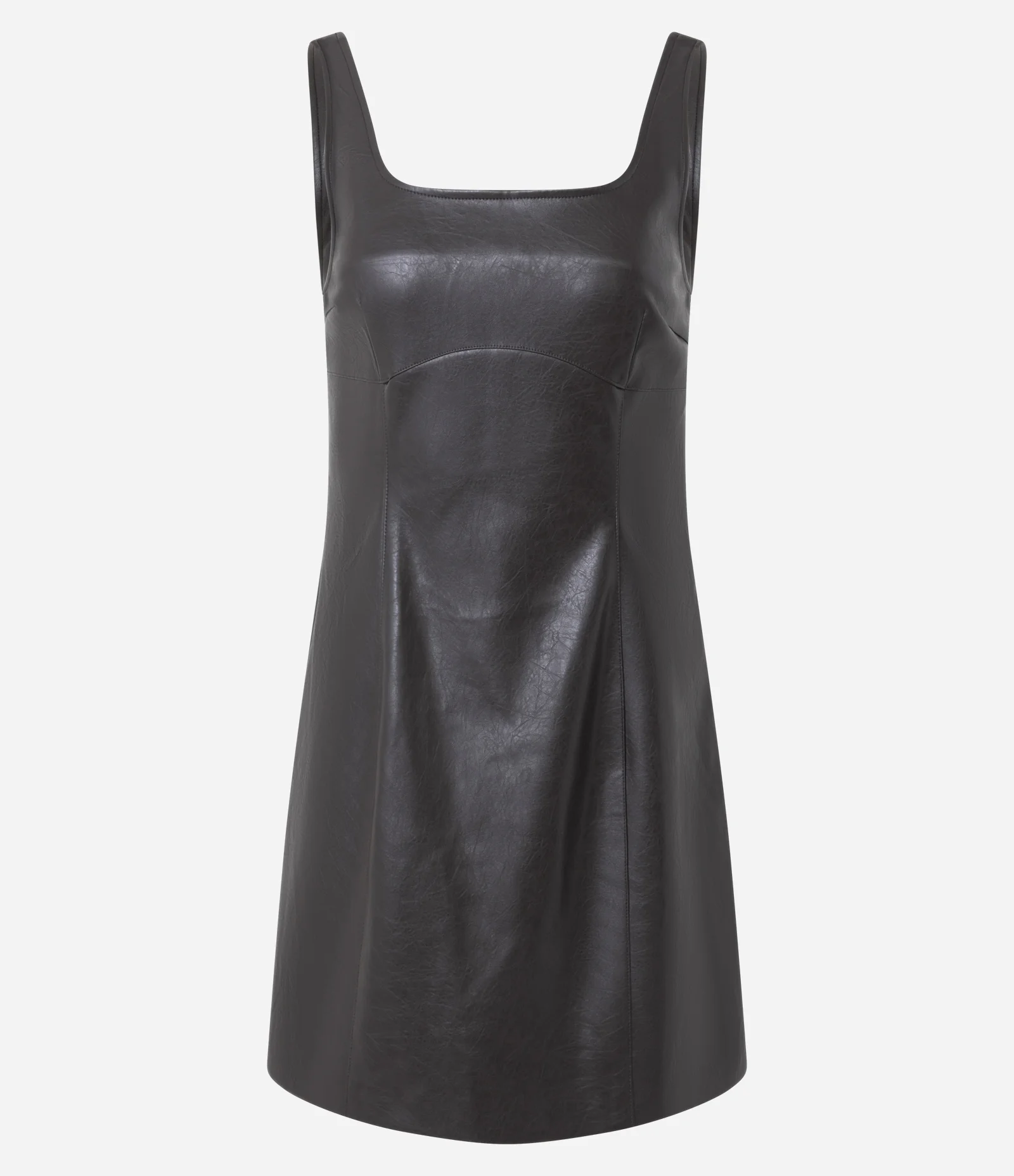 Vestido Tubinho Curto em PU com Decote Quadrado Marrom 1