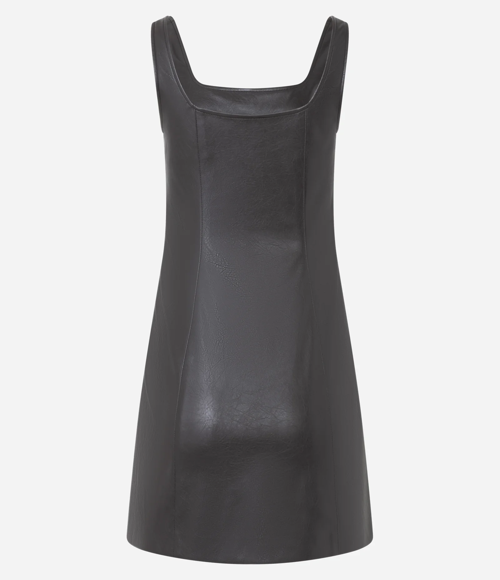 Vestido Tubinho Curto em PU com Decote Quadrado Marrom 2