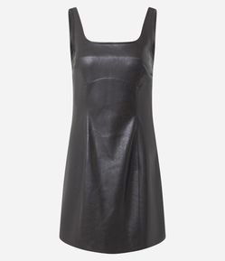 Vestido Tubinho Curto em PU com Decote Quadrado