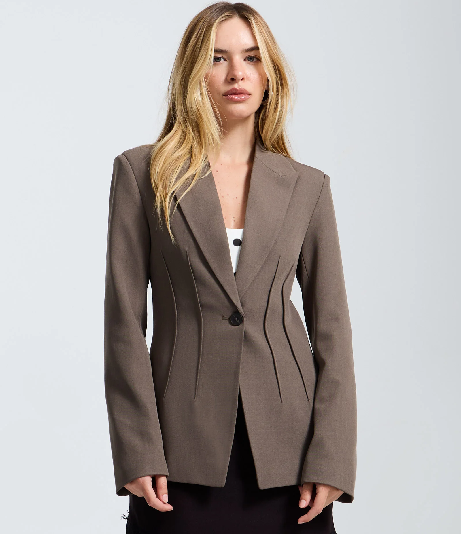 Blazer Hourglass em Alfaiataria Marrom 3