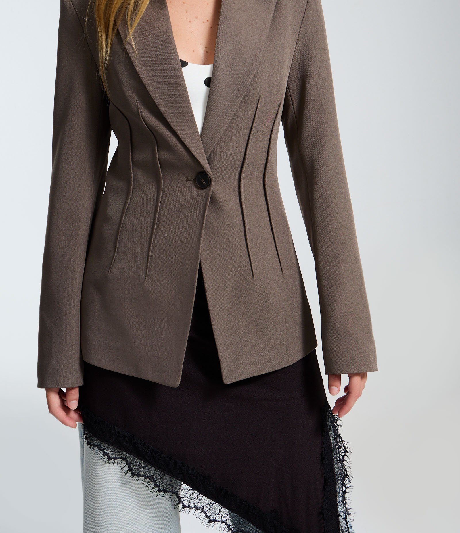 Blazer Hourglass em Alfaiataria Marrom 4