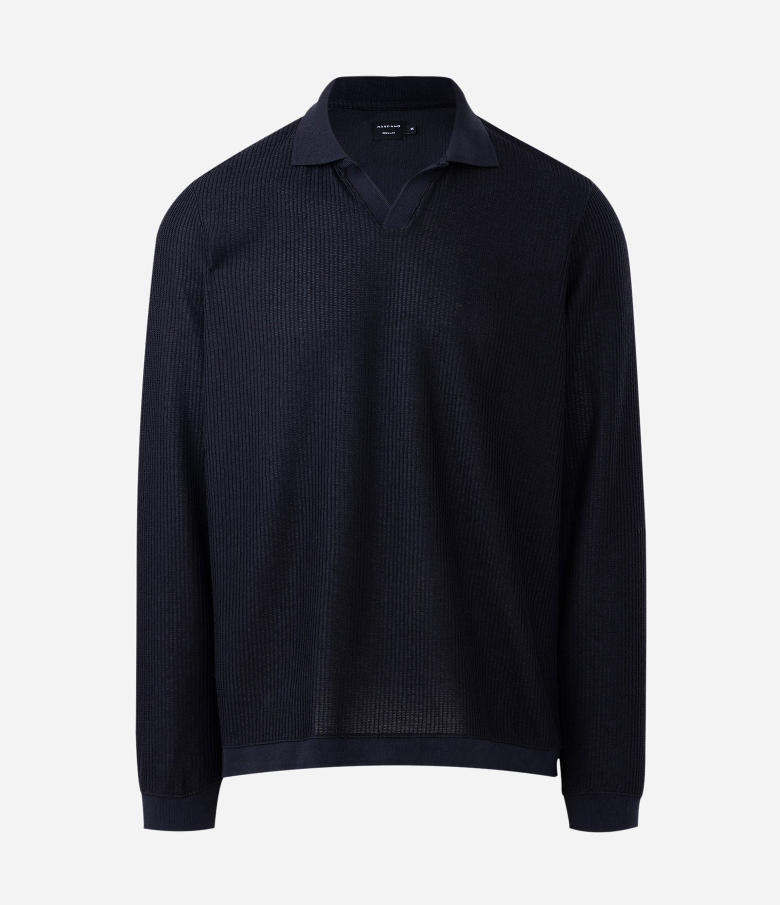 Camiseta Polo Manga Longa em Algodão Texturizado Preto 1