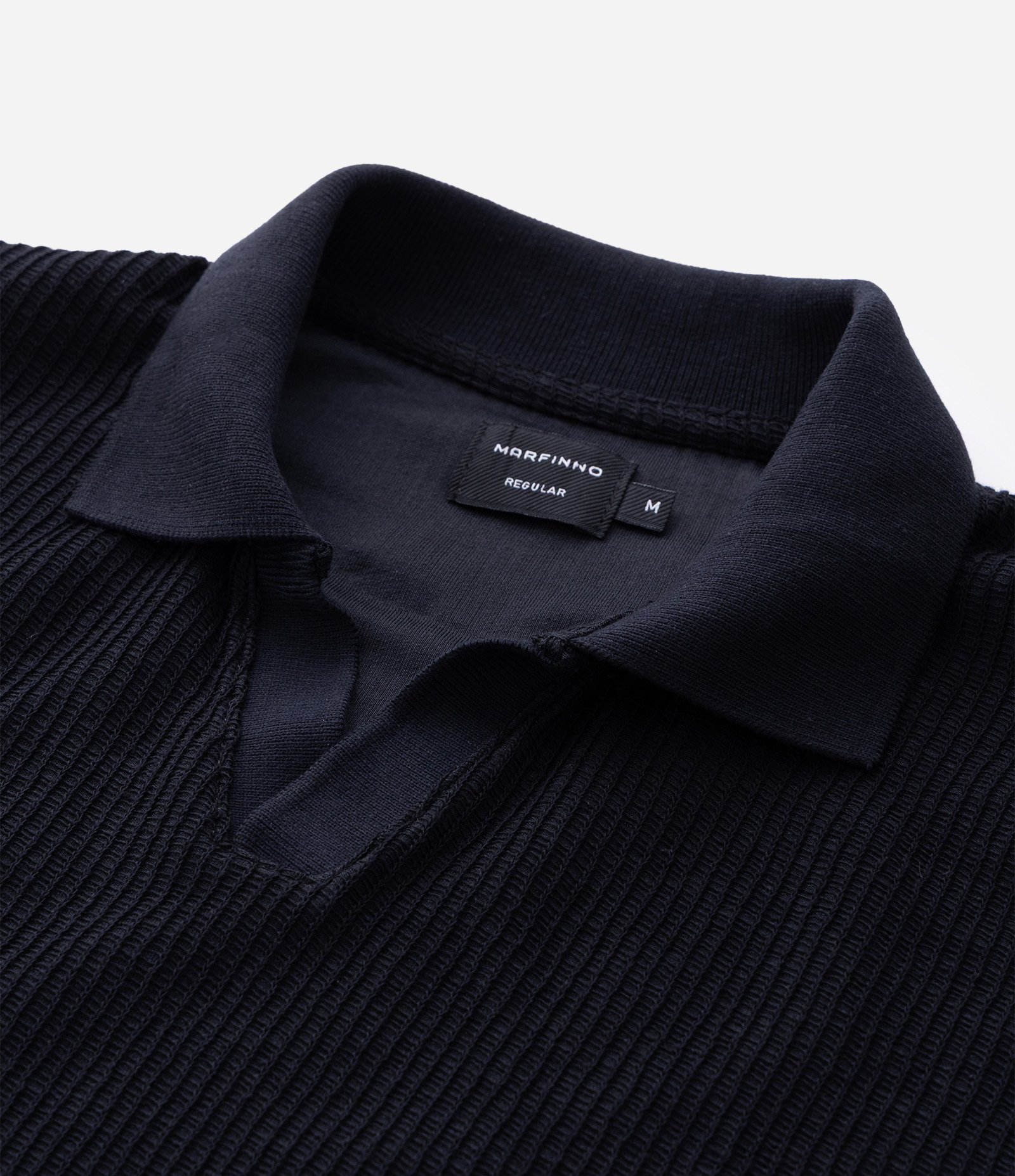 Camiseta Polo Manga Longa em Algodão Texturizado Preto 5