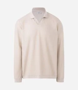 Camiseta Polo Manga Longa em Algodão Texturizado