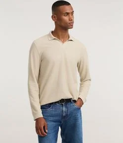 Camiseta Polo Manga Longa em Algodão Texturizado