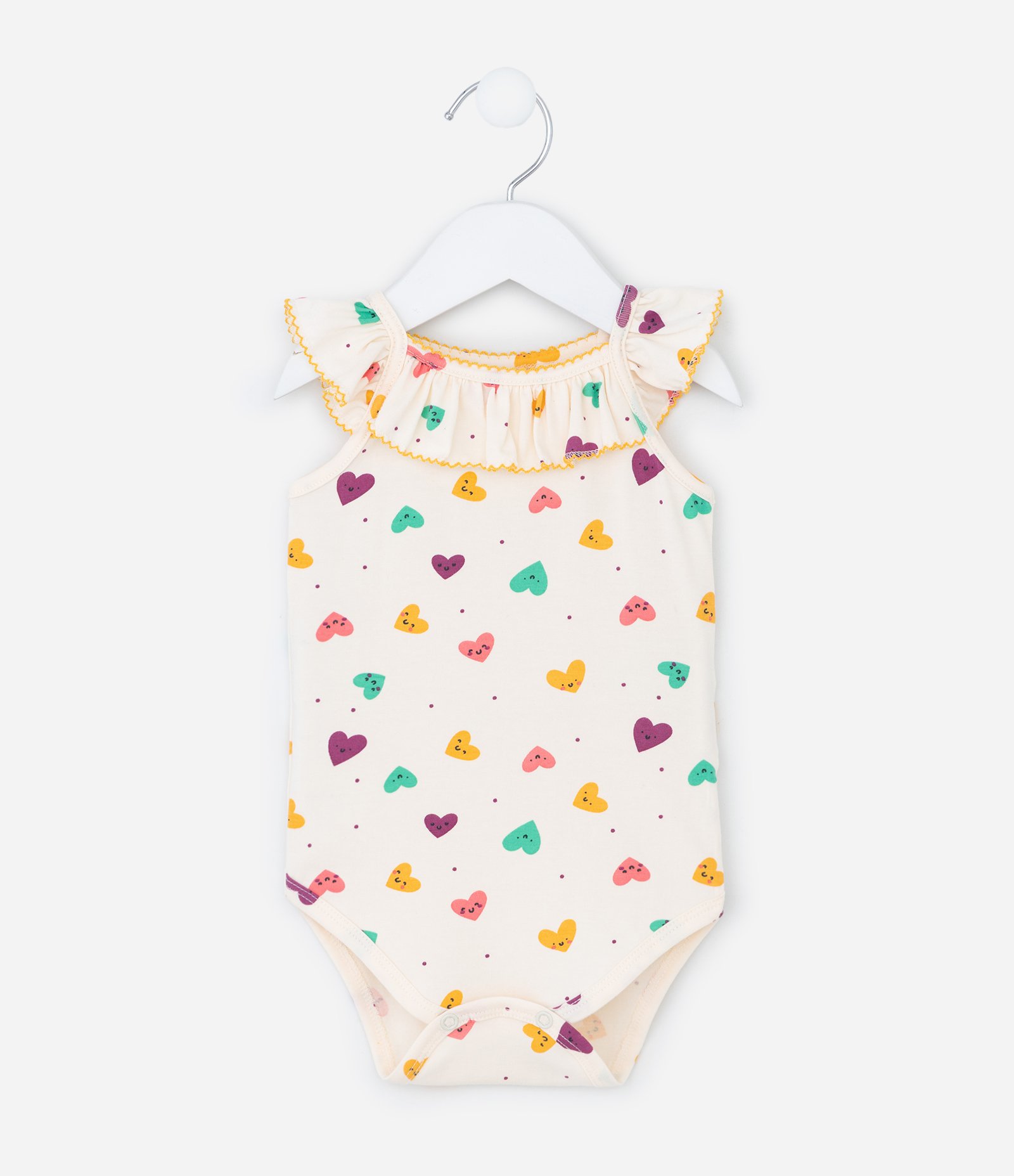 Conjunto Infantil Body com Calcinha Saia com Estampa de Corações – Tam RN a 18 Meses Off White 2