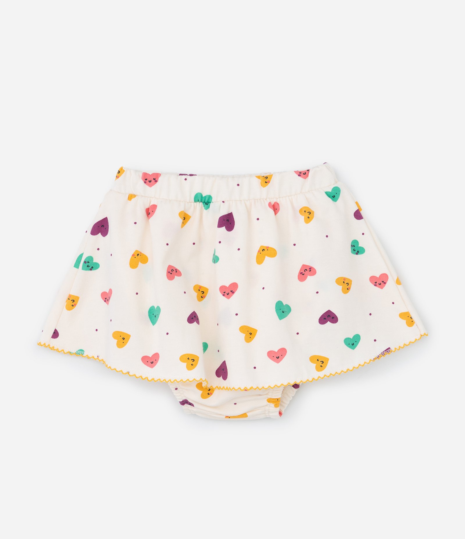 Conjunto Infantil Body com Calcinha Saia com Estampa de Corações – Tam RN a 18 Meses Off White 4