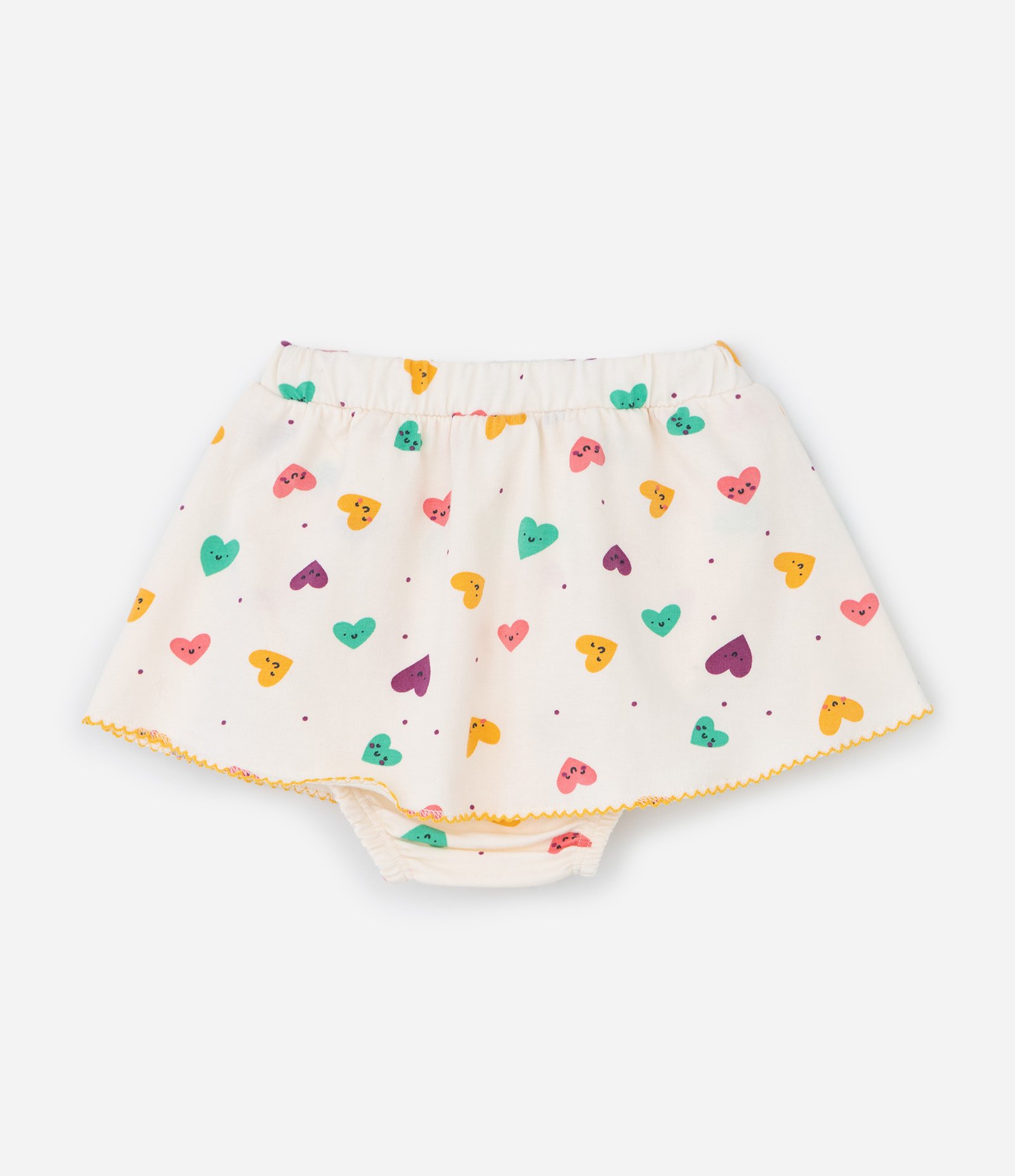 Conjunto Infantil Body com Calcinha Saia com Estampa de Corações – Tam RN a 18 Meses Off White 5
