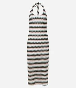 Vestido Longo em Crochê Texturizado com Amarração no Pescoço