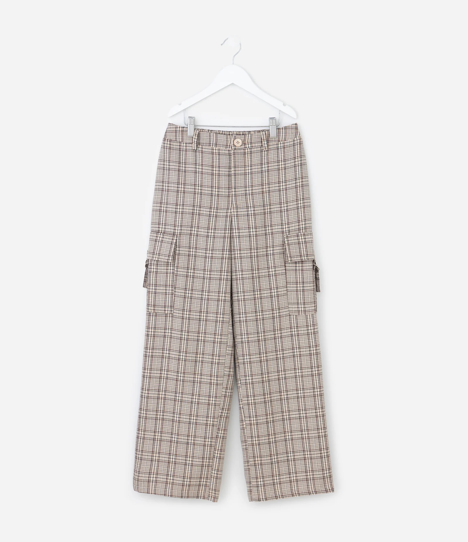 Calça Cargo Infantil em Alfaiataria Xadrez – Tam 5 a 14 Anos Bege 1
