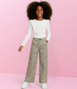 Calça Cargo Infantil em Alfaiataria Xadrez – Tam 5 a 14 Anos