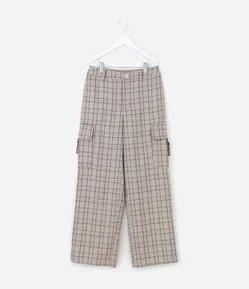 Calça Cargo Infantil em Alfaiataria Xadrez – Tam 5 a 14 Anos