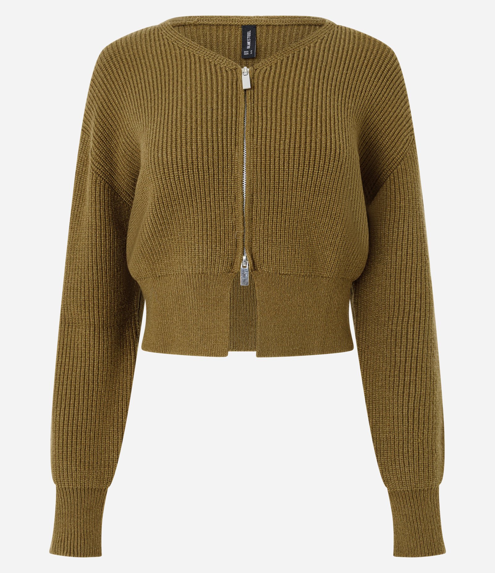 Cardigan em Tricô com Zíper Bilateral e Manga Bufante Verde 1